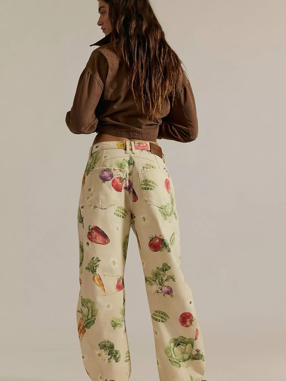 We The Free Cream Denim Wide-Leg Jeans with Vegetable Motif View 2